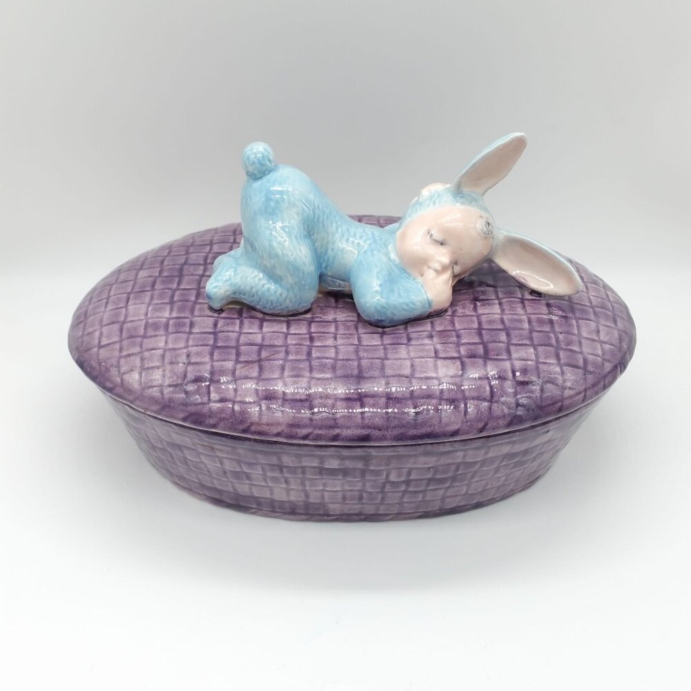 Holland Mold Sleeping Baby in Bunny Rabbit Costume, Candy Dish Easter Décor